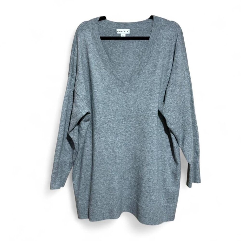 Ava & Viv grey v-neck sweater long sleeve plus size 2X grey pullover knit‎